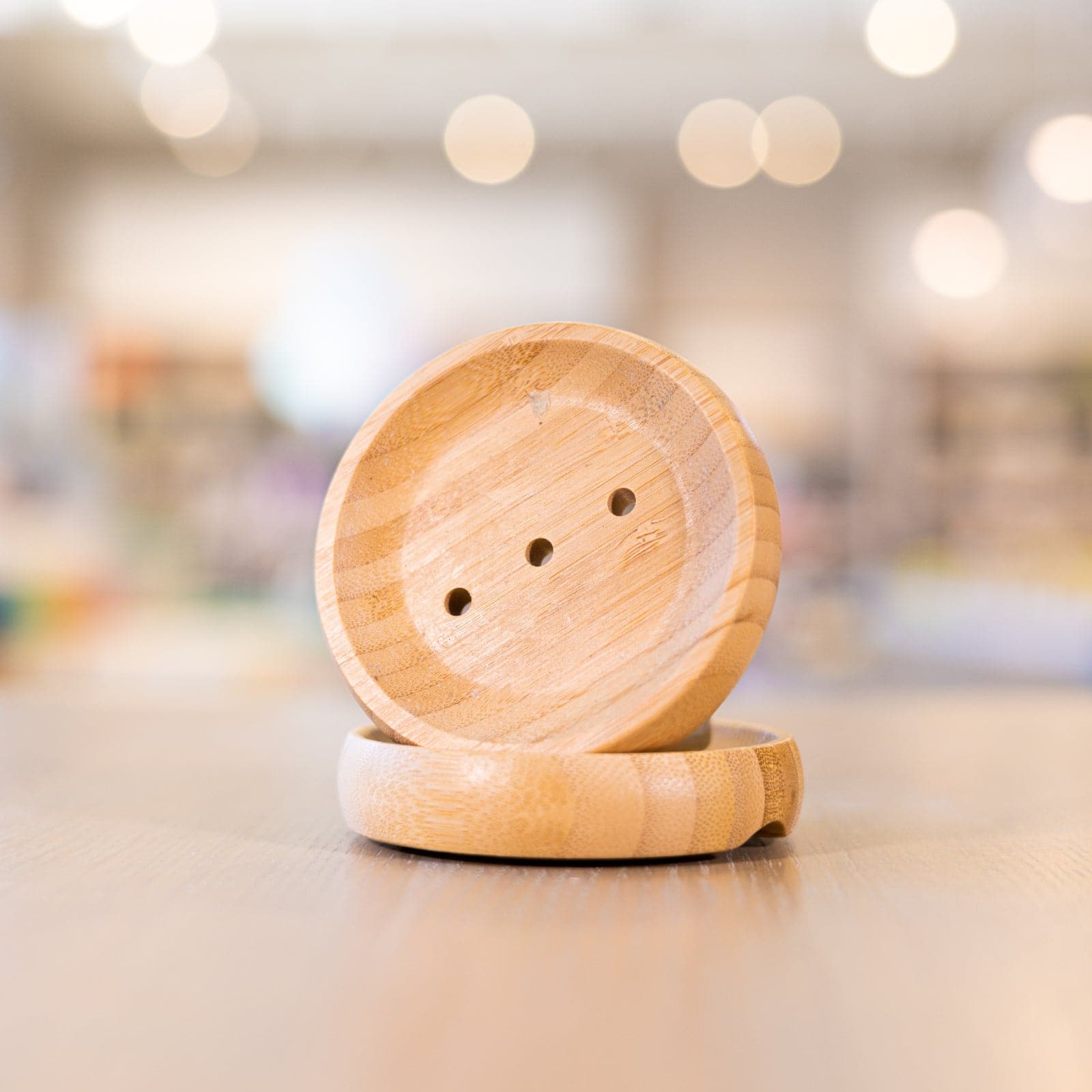 Round wooden soap dish